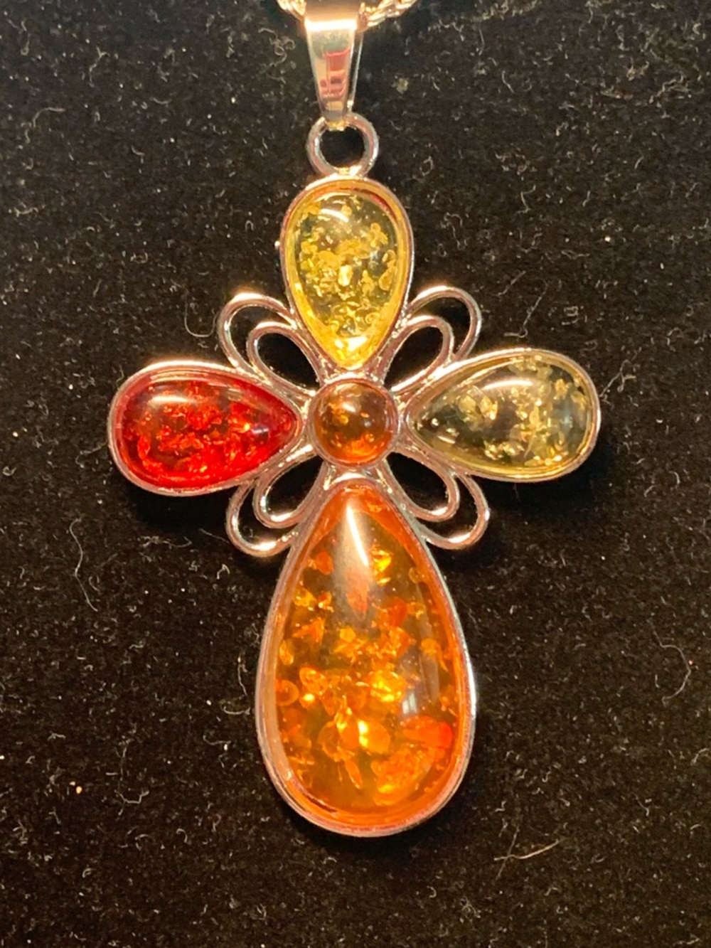 Multi-Color Amber Cross Pendant Necklace - Women Jewelry